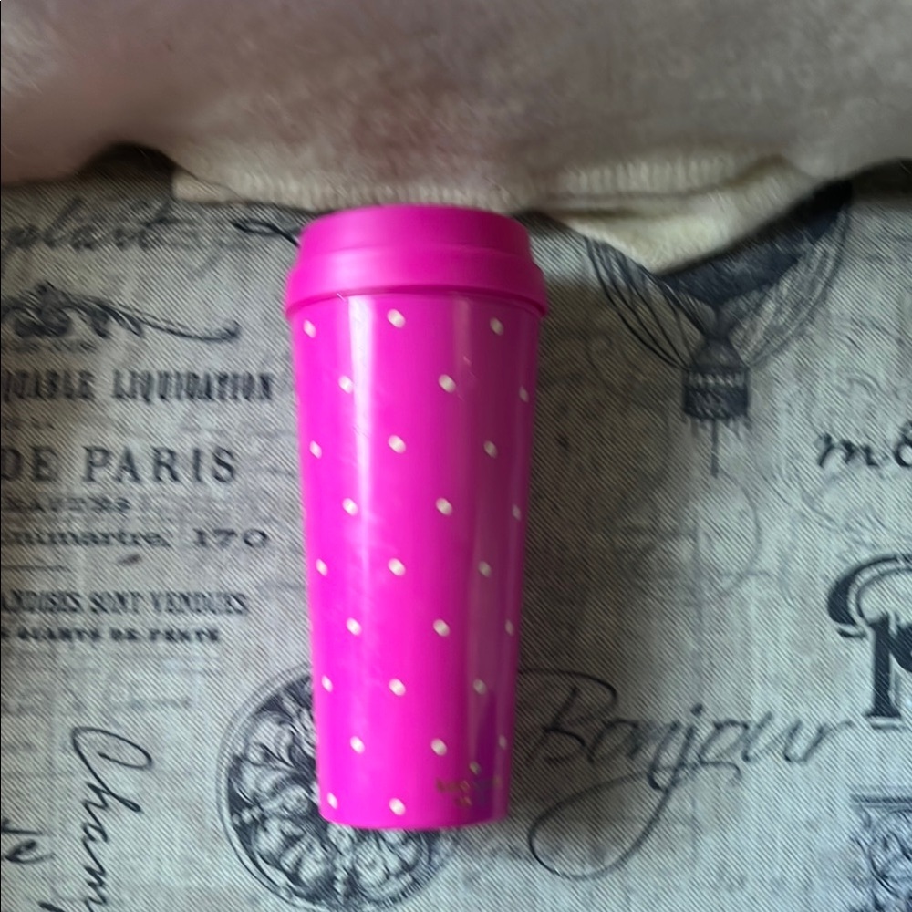 Kate Spade Pink Polka Dot Travel Cup with Lid